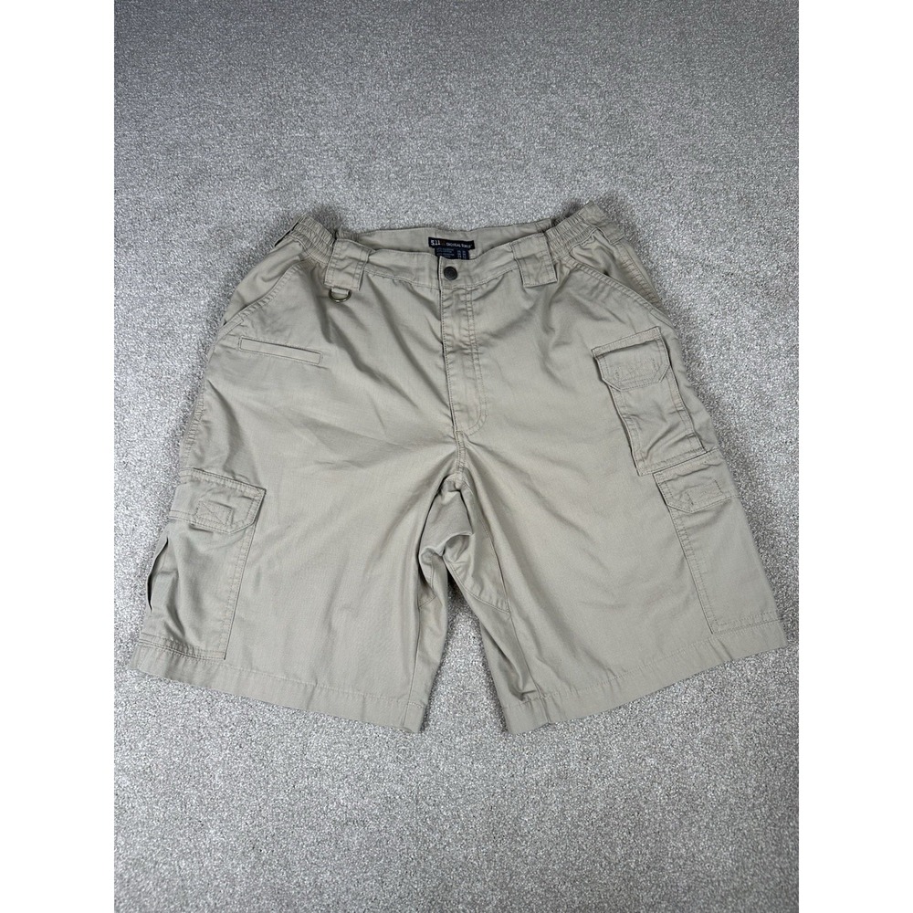 5.11 Tactical Cargo Shorts Mens 34 Elastic Waist Durable Zip Fly Mid Rise Khaki